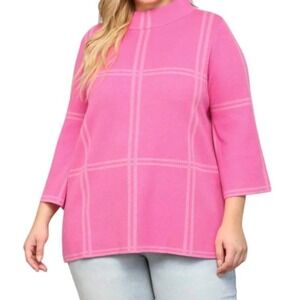 Fate Pink Plaid Mock Neck 3/4 Sleeve Top Women's Size M
